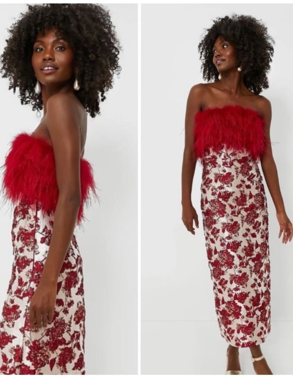 NWT HYACINTH HOUSE Red Jacquard Feathered Reina Dress Large L *